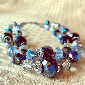 Blue Beaded Layered Choker Necklace